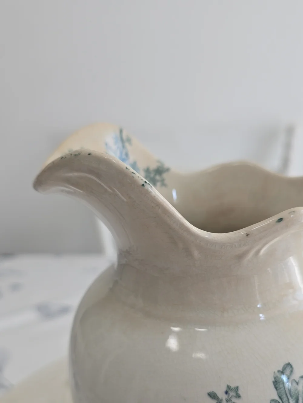 Vintage Buffalo Pottery Chrysathemum Pitcher Vase Semi Vitreous